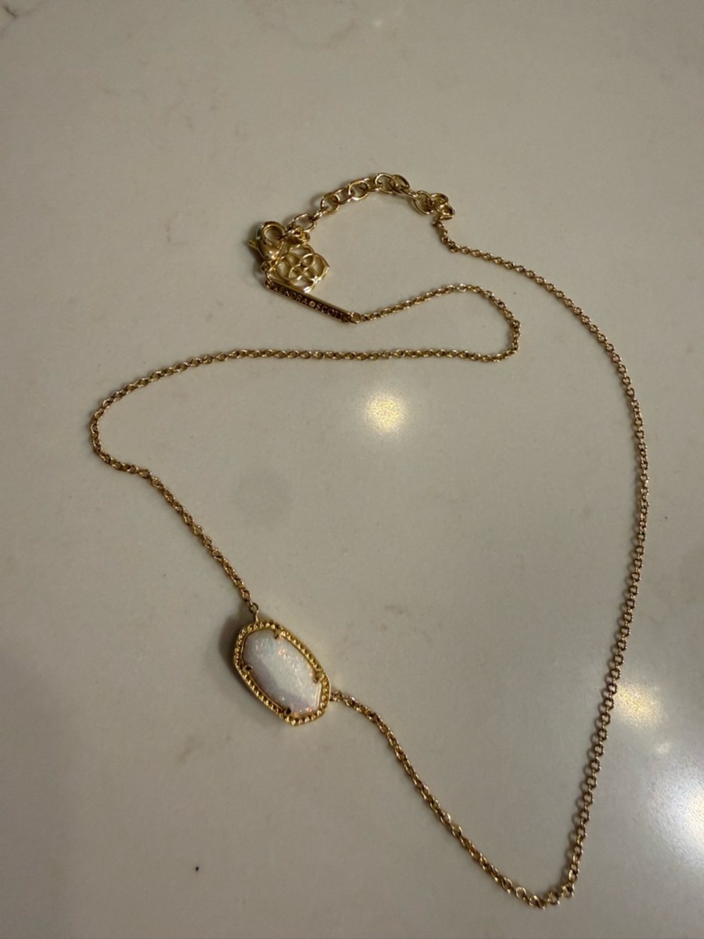 Gold Chain Necklace with Opal Stone Pendant